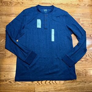 NEW Croft & Barrow Shirt Mens Medium Blue Henley Casual Long Sleeve Easy Care
